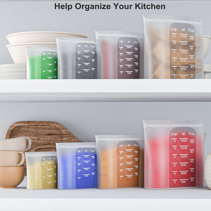 Bangp Premium Silicone Reusable Food Storage Bags,4 Pack,Stand-Up Bottom,Multi-Use Food Freezer Bag,Reclosable Silicone Bags for Marinate Meats,Salad Fruit,Home Organization,Leak-free,Dishwasher Safe