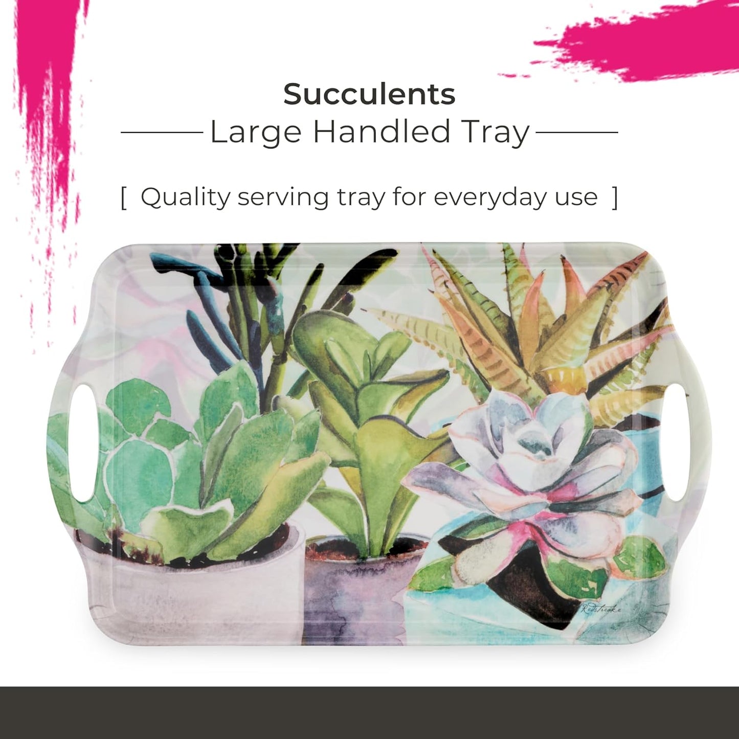 Pimpernel Succulents Large Handled Tray, 18.9" x 11.6" Melamine Serveware with Botanical Design