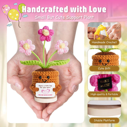 penzoos Emotional Support Plant, Handmade Crochet Potted Flower with Inspirational Message Card, Pink Petal Knitted Daisy, Stress Relief Gift for Christmas, Friends, Family, and Coworkers
