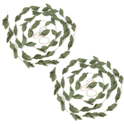 Glaciart One Felt Leaves Garland (2Pcs) - Faux Greenery for Living Room, Bedroom - Natural New Zealand Wool, Hand Felted in Nepal - Suitable for Christmas, Thanksgiving, Wedding Decorations - 6ft.