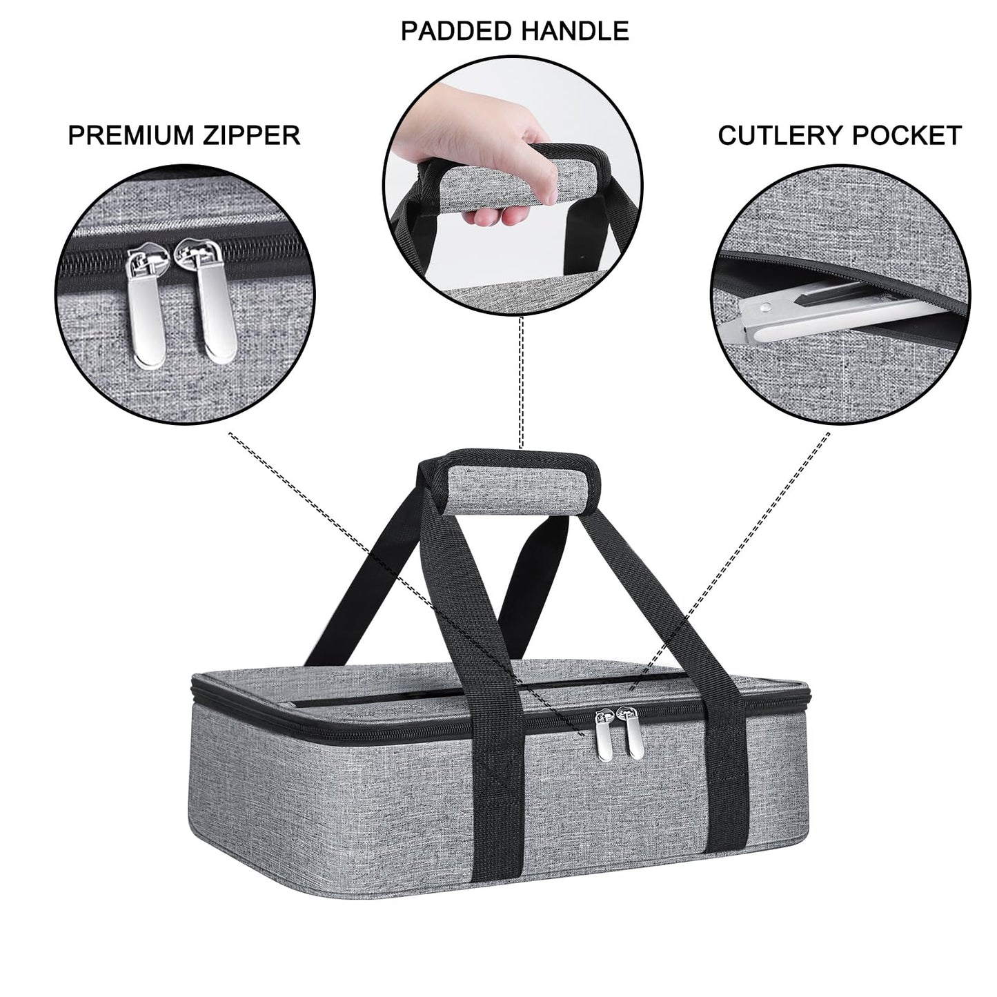 esouler Insulated Casserole Carrier Bag Hot & Cold Food Carrier Bag Lasagna Holder Lunch Bag for Picnics, Parties, Travel, Fits 9 x 13 Inches Casserole Dish-Grey
