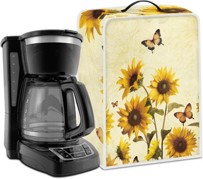 Lightweight Sunflower Butterfly Coffee Maker Cover with Top Handle, Dust Cover for Home Office to Keep Clean