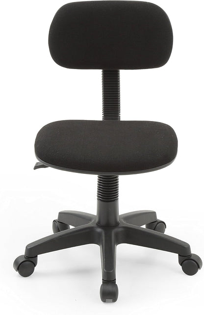 Hodedah Adjustable Height Armless Task Chair, Low-Back Swiveling with Padded Back and Seat in Black
