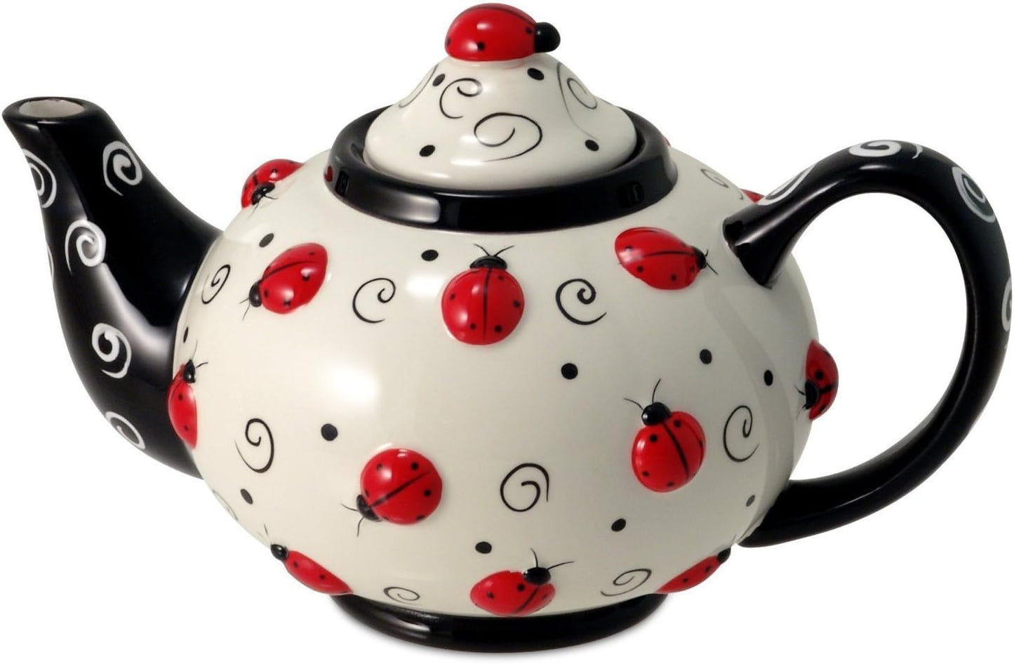 Ladybug Teapot with Swirls for Kitchen Decor and Teas
