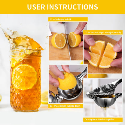 Rekix Lemon Squeezer, Max Extraction Hand Press Lemon Juicer, Heavy Duty Manual Orange Juicer, Sturdy Metal Lime Squeezer, Durable Handheld Citrus Fruit Squeezer for Kitchen Bar, Exprimidor De Limones