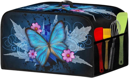 Dust Cover for Slow Cooker, Multi-Cooker Crock Pot Cover with Extra Accessories, Blue Butterfly Flower Design