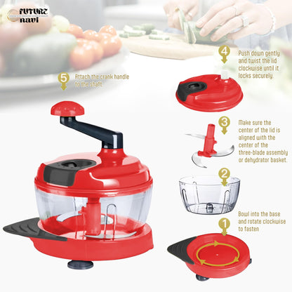 Multi-Functional Manual Food Chopper Processor, 8-Cup Capacity, Hand-Powered Kitchen Helper with 420 Stainless Steel Blades, for Chopping Vegetables, Nuts, Meat & Salsa