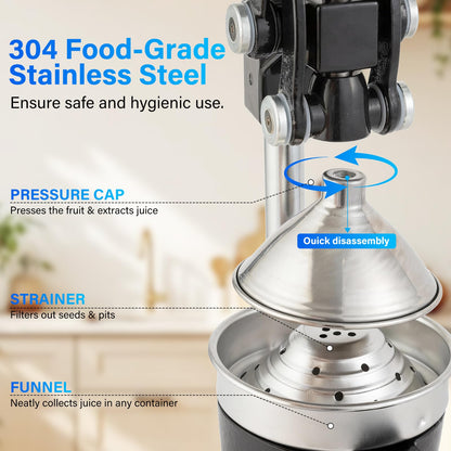 Cast Iron manual juicer, Hand Citrus juicer press, Orange Lemon Squeezer,Heavy Duty Manual Juicer,Commercial Grade,Countertop Extactor for Fruit Juice -Stainless Steel,Easy to Clean Black