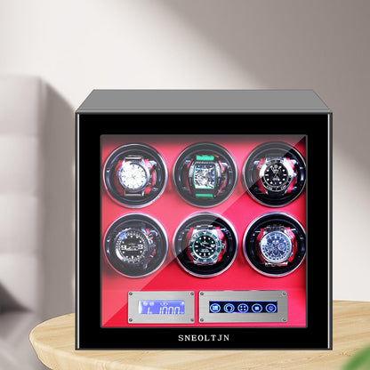 SNEOLTJN Watch Winder for 6 Slots Automatic Watches, Ultra-Quiet Japanese Motors, Built-in LED Illumination and LCD Touchscreen Control