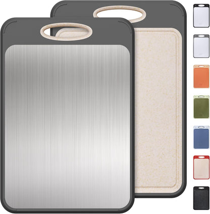 2025 (16"L 11"W) Stainless Steel Cutting Board, Non Toxic Cutting Board for Kitchen Double Sided Food Grade, Chopping