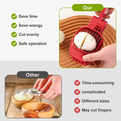 Fruit Slicer, Strawberry, Banana, Kiwi Cutter, Egg Slicer for Hard Boiled Eggs, for Fruit Sausages, Cucumbers, Mushroom Cutter, Rapid & Safe Slicing Kitchen Gadgets (Red)