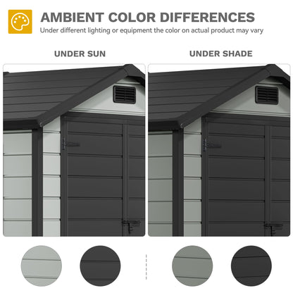 DWVO 6x4 FT Resin Storage Shed with Reinforced Floor, Outdoor Storage Shed with Lockable Door, Window and Vents, Waterproof Plastic Tool Storage for Garden, Backyard, Patio, Lawn(Blue-Gray+Black)