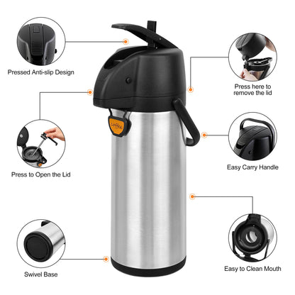 TOMAKEIT Airpot Coffee Dispenser Thermal with Pump,3L/102 Oz Insulated Stainless Steel Large Airpot Coffee Carafe Lever Action for Hot/Cold Water,Thermal Carafe for Hot Cocoa for Parties