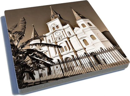 EXIT82ART - Stone Drink Coasters (Set of 4), New Orleans French Quarter, Vintage Black and White Images, Tumbled Stone,
