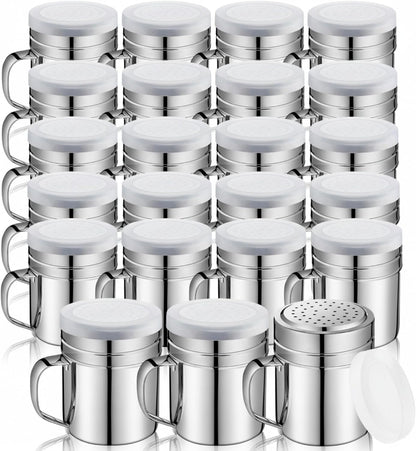 20 (10oz) Lallisa Pcs Stainless Steel Salt and Pepper Shakers with Lid and Handle Dredge Spice Seasoning Condiment