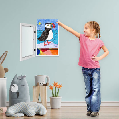 [2-Pack] Kids Art Frames, 8.5x11 Front Opening Kids Artwork Frames Changeable, White Artwork Display Storage Frame for Wall, Holds 50 Pcs, for 3D Picture, Crafts, Hanging Art, Portfolio