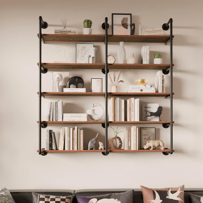ONOTETUT Industrial Pipe Shelf 5 Tier,60 inch Industrial Wall Shelves with Solid Wood Plank,Pipe Shelving Wall Mounted for Farmhouse,Floating Pipe Book Shelves for Kitchen and Bar Shelving