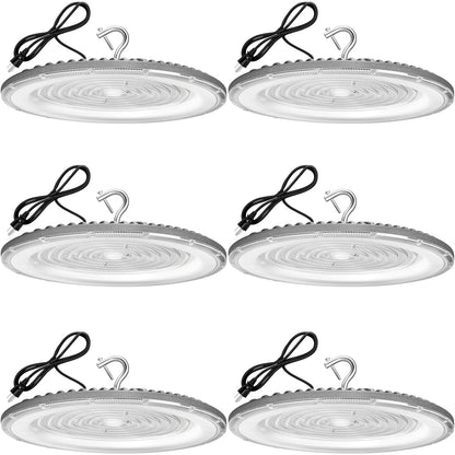 XYCN 6 Pack 400W UFO Led High Bay Light,120VAC,5000K Daylight Commercial Bay Lighting,IP66 Waterproof,61050LM,1750W MH/HPS with Plug Area Lighting for Warehouse/Shop/Workshop/Barn/Gym/Factory