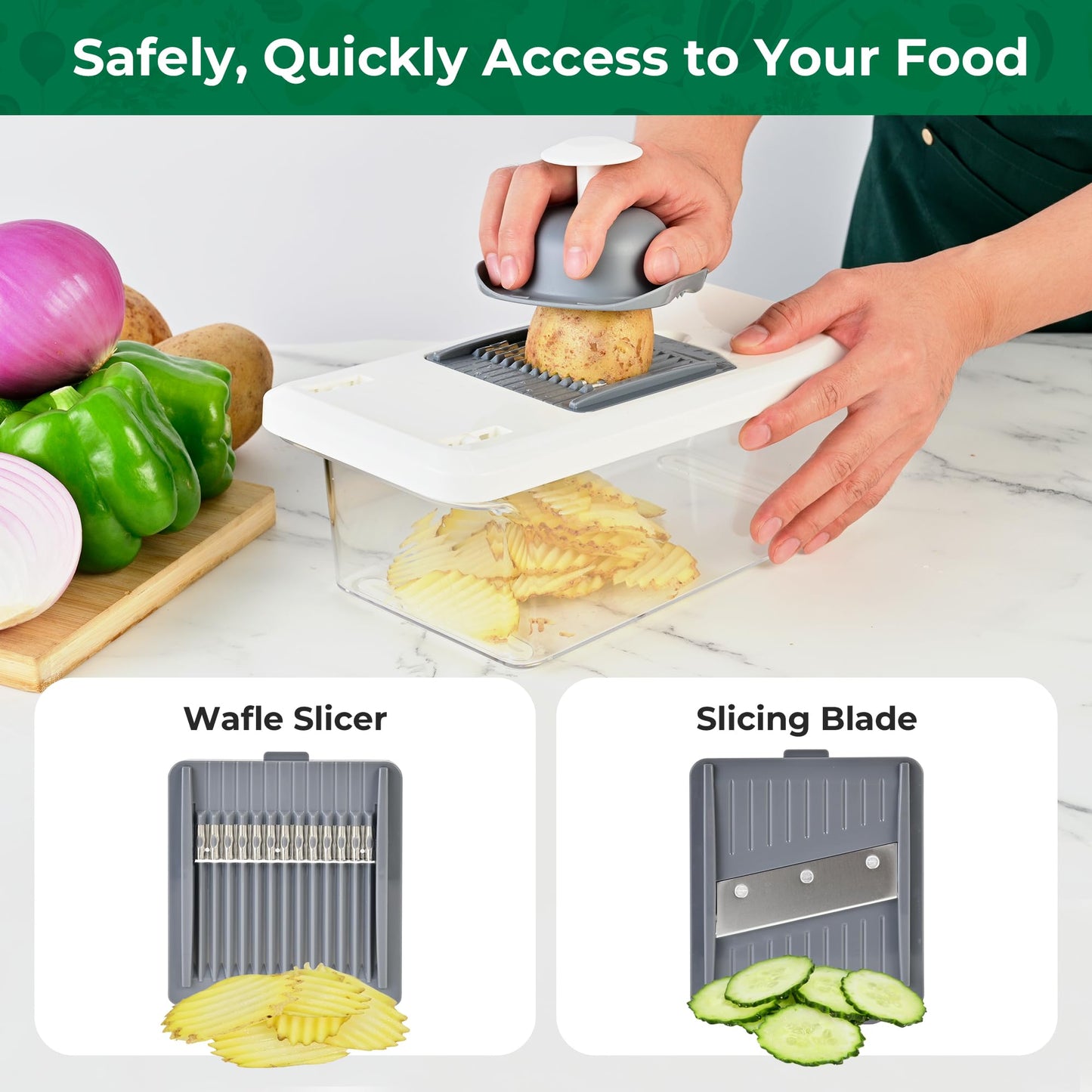 SUSTEAS Vegetable Chopper Mandoline Slicer,6 Blade Pro Food Chopper, Onion Potato Dicer, Veggie Cutter for Salad, Carrot, Cucumber Home Kitchen Gadgets Accessories Essentials(10 in 1, Grayish White)
