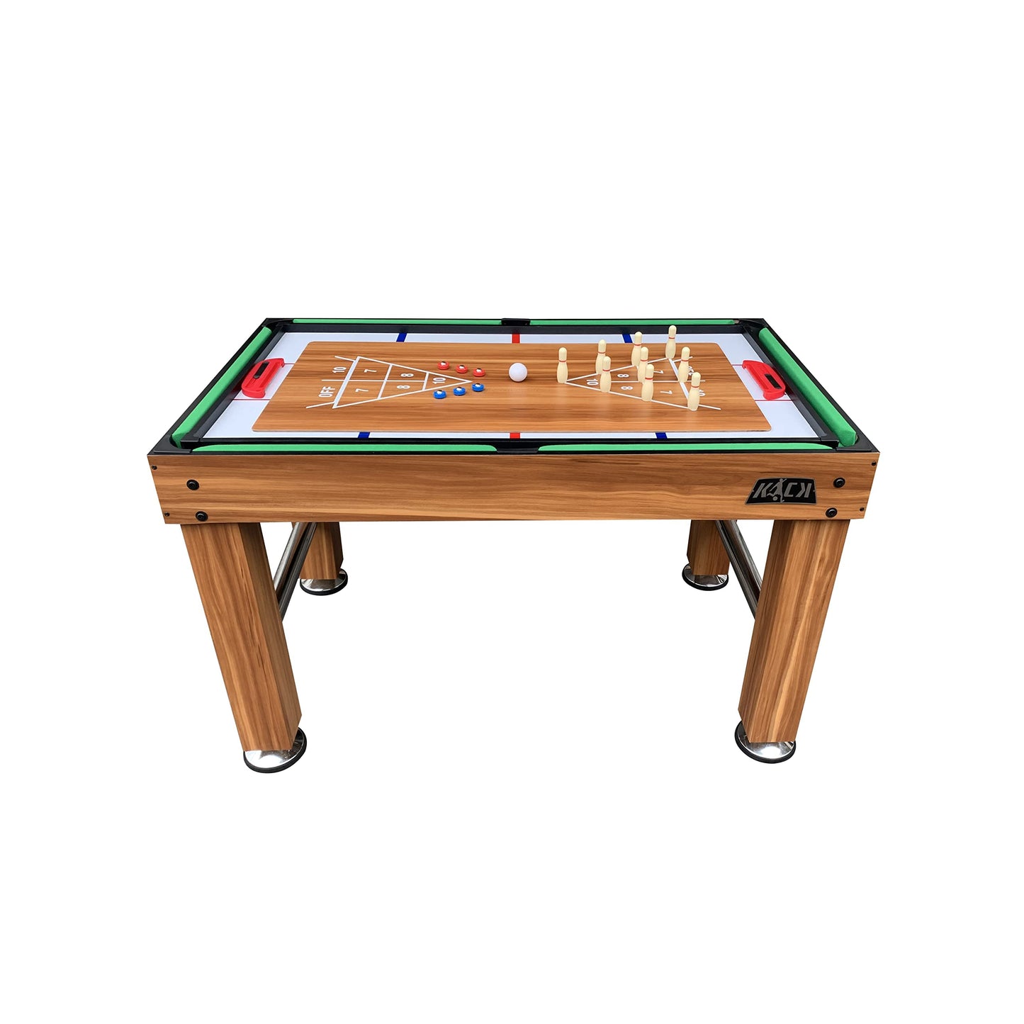 KICK Pentacle 55" 5-in-1 Multi Game Table (Brown) – Foosball, Billiards/Pool, Push Hockey, Shuffleboard & Bowling