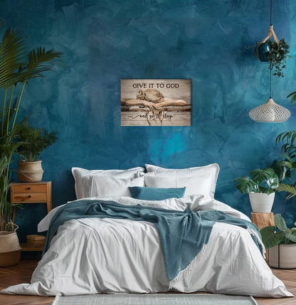 Farmhouse Bedroom Wall Art Decor, Give It to God and Go to Sleep Sign Quotes for Living Room