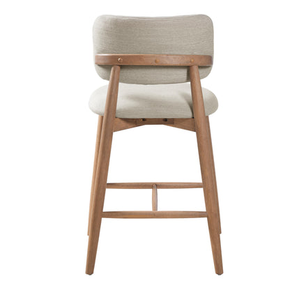 Christopher Knight Home Mundo Counter Height Bar Stools Set of 2, Fabric Upholstered Counter Stools and Curved Backrest, Rubberwood Kitchen Island Armchair with Splayed Legs, Beige + Natural