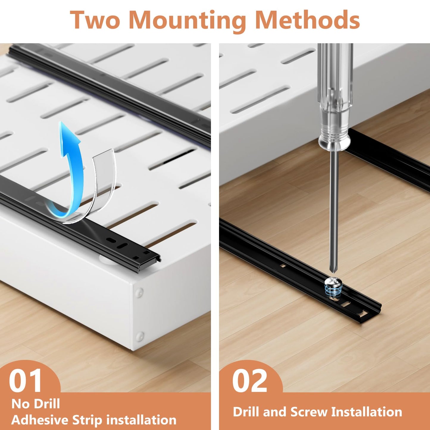 BUFOR 2 Pack Pull out Cabinet Organizer, Width (12"-19") Depth (17"-23"), with 3 Rails Adjustable Slide, Expandable Pullout Drawers for Cabinets, No Drill Adhesive Kitchen Drawers for Pantry Shelves