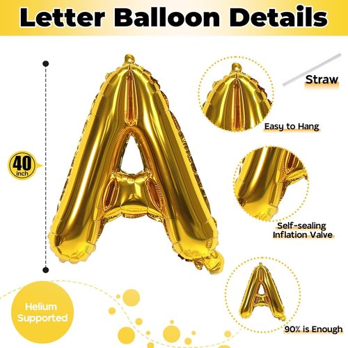 Gold Letter Balloons by [Brand Name] - 40 Inch Custom Mylar Alphabet Balloons for Birthday Party Decor