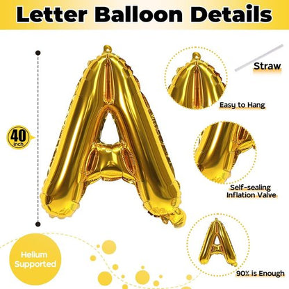 Gold Letter Balloons by [Brand Name] - 40 Inch Custom Mylar Alphabet Balloons for Birthday Party Decor