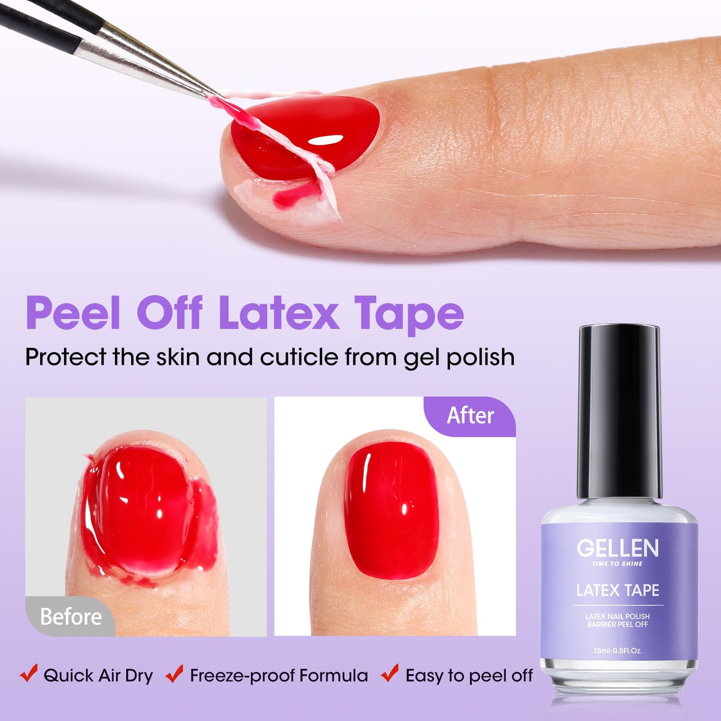 Gellen Gel Nail Polish Remover Kit, Gel Polish Remover for Nails with Liquid Latex Tape Cuticle Oil and Manicure Tools, Quick & Easy Gel Remover in 3-5 Minutes, No Soaking Or Wrapping
