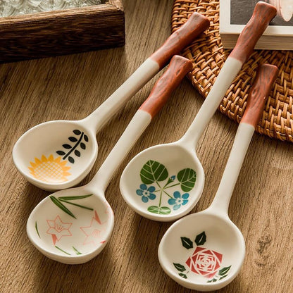 Set of 4 Ceramic Soup Spoons, Asian Tablespoon for Ramen, Pho, Wonton, Dumplings, Miso - Chinese and Japanese