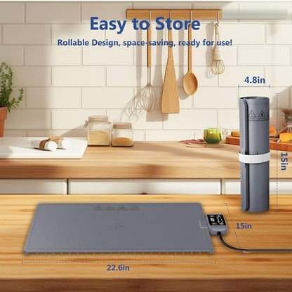 17 Setting 6 Waterproof Electric Food Warming Mat, Food Grade Silicone Warming Tray with Temp and Hours Timer, Full