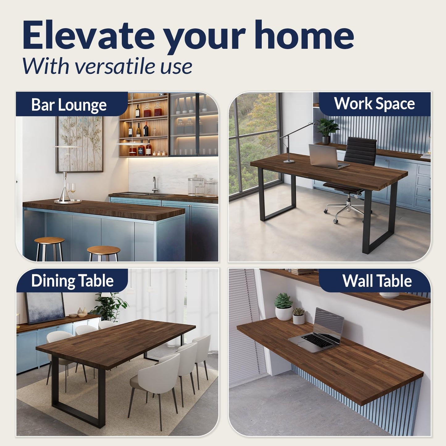 Howizz Walnut Butcher Block Countertop 60 x 30 x 1.5 Inches - Solid Wood Table Top for Desk Top, Dining Table, Workbench Top