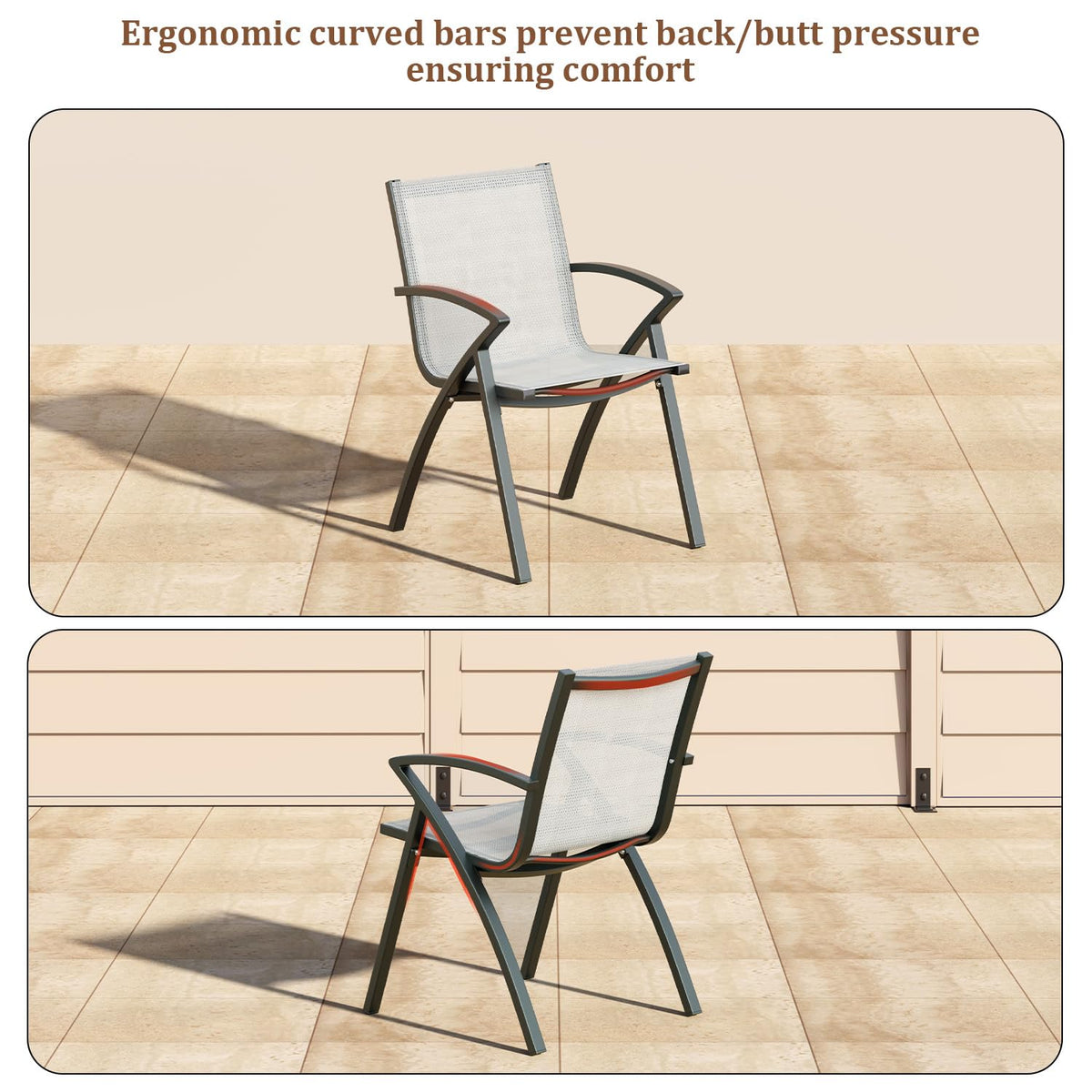Patio Dining Chairs Set of 6, Outdoor Stackable Chairs with Metal Frame and Backrest, All Weather Breathable Patio Lawn Chair for Garden and Backyard