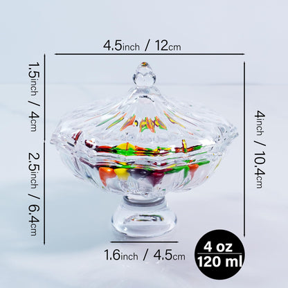 yutrenn Glass Candy Dish with Lid 4oz, Clear Decorative Crystal Bowl with Thick Base – Small Dessert Bowl for Ice Cream, Jewelry, Candies, Nuts, Candle Holder, Party and Table Decor