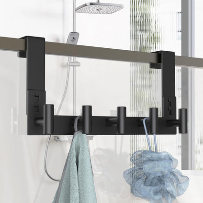 PMMASTO Over The Door Hooks - Coat Rack Organizer & Towel Holder for Bathroom | Black 5 T-Hooks, Fits 1-3/4" Thick Door
