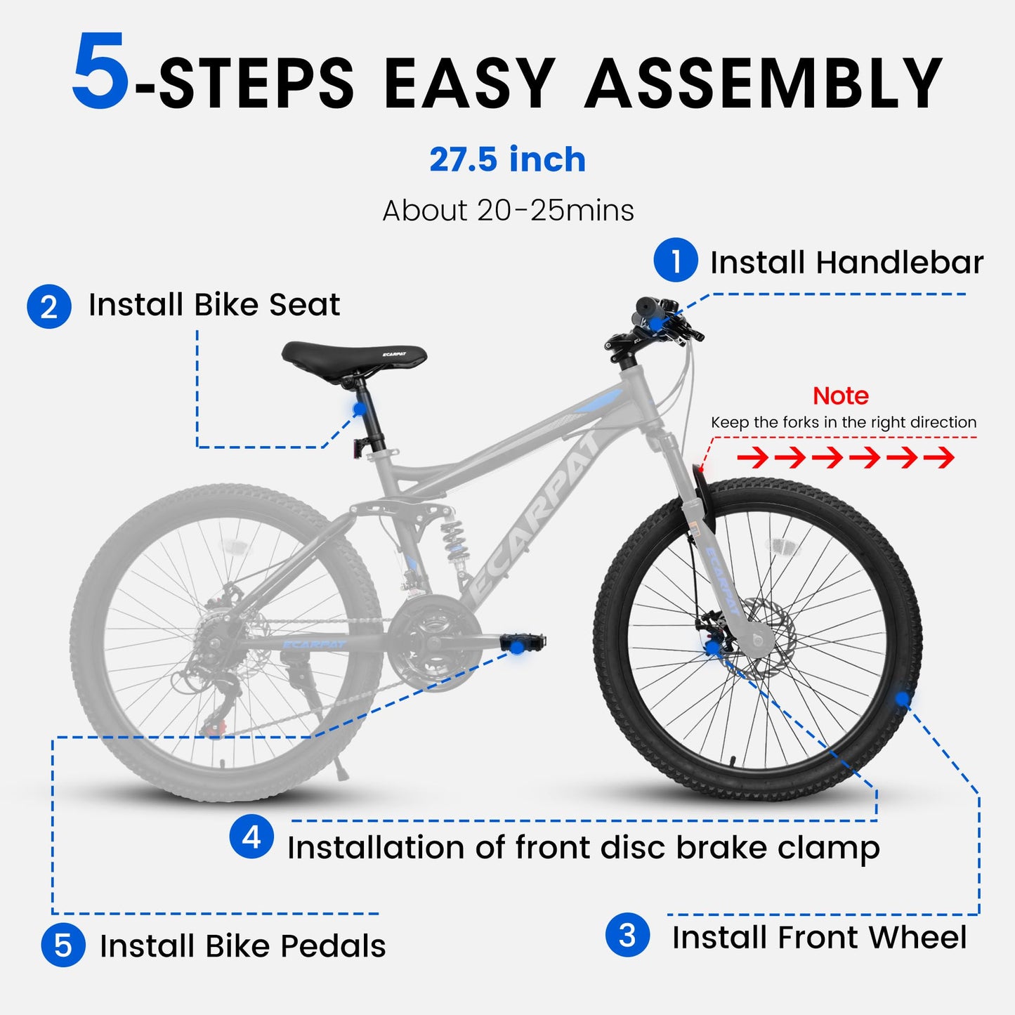 Ecarpat 27.5 Inch Mountain Bike for Men Women Adult, Carbon Steel Frame Mountain Bike with Full Suspension and Dull Disc Brake, 21-Speed MTB Bicycle, Black