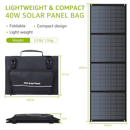 Portable Solar Generator, 300W Portable Power Station with Foldable 40W Solar Panel, 110V Pure Sine Wave, 296Wh Lithium Battery Pack with DC AC Outlet for Home Use RV Outdoor Camping Adventure