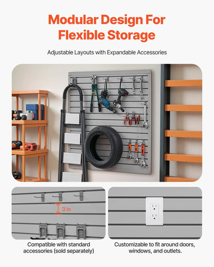 VEVOR Slat Wall Paneling, 4 x 4 ft, PVC Garage Slatwall with Modular Design, Grey Slat Wall Easy-to-Install Adjustable Slatwall Panel with Coupling Structure & DIY Cutting, Fits for Storage & Display