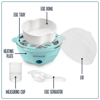 Nostalgia Retro Electric Large Hard-Boiled Egg Cooker, 7 Capacity, Poached, Scrambled, Omelets, Whites, Sandwiches, for Keto & Low-Carb Diets, Aqua