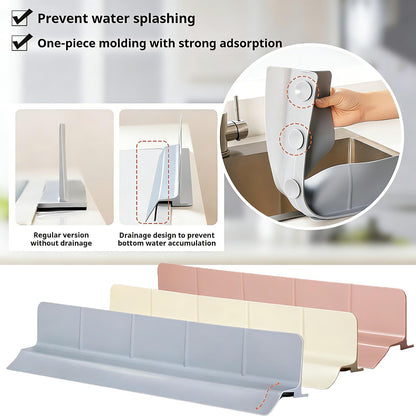 URJWAN Food Grade Silicone Sink Splash Guard (23 Inch), 7 Strong Suction Cups Non-Slip Water Protector, Dishwasher Safe & Cuttable for Kitchen/Bathroom Countertops (Cream)