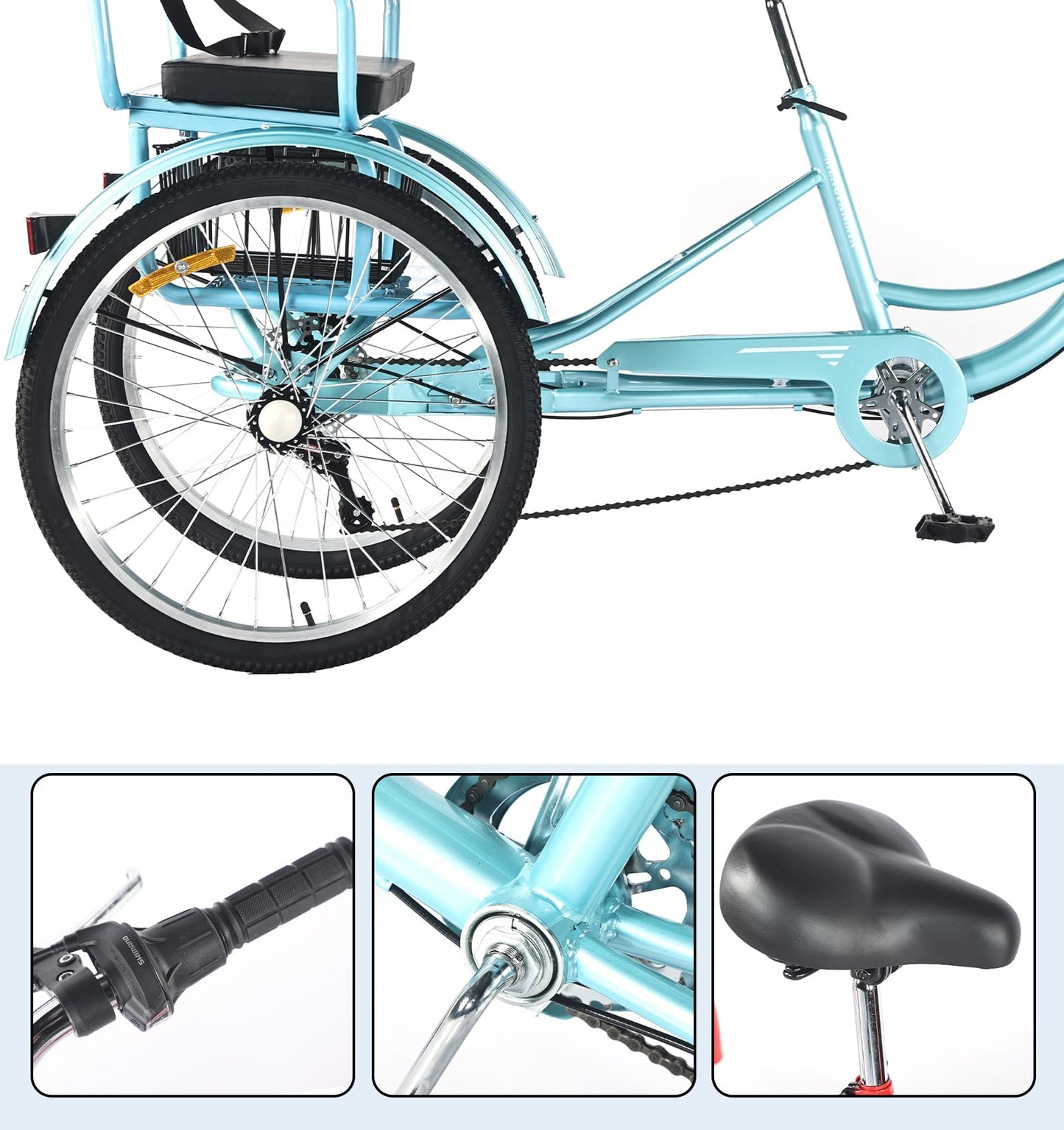 DONGSHAN Tricycle Adult Folding Bicycle Comfortable seat 3 Wheel Bicycle Rear Enlarged Vegetable Basket Double Chain 20/24in for Parents and Children Maximum Load 440lbs 7speed (24in-Blue)