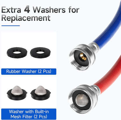 JUWO 5 FT Rubber Washing Machine Hoses, 3/4" FHT Washer Hoses for Short to Moderate-Distance Water Supply