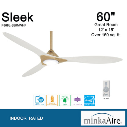 MINKA-AIRE F868L-SBR/WHF Ceiling Fan, Soft Brass/Flat White