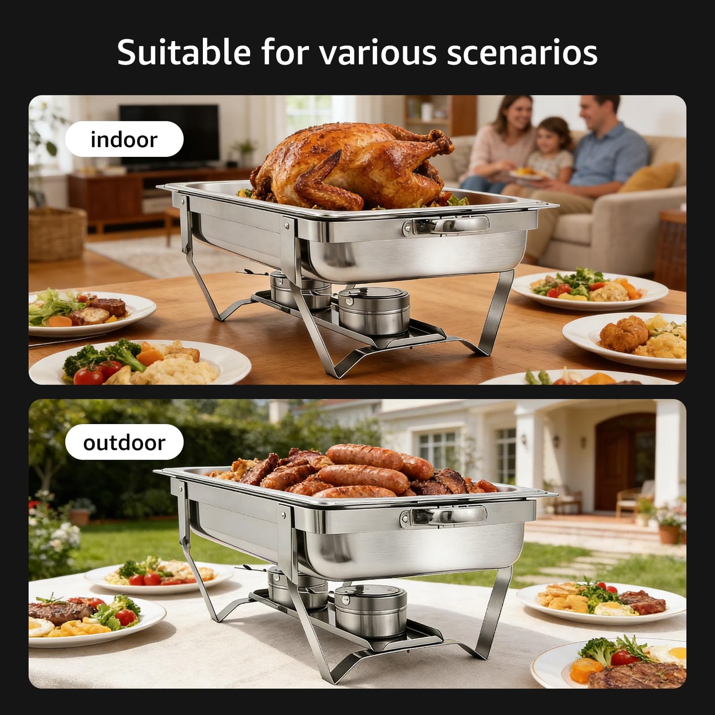 Jacgood Chafing Dishes for Buffet, 4 Pack 8QT Chafers and Buffet Warmers Sets for Parties, Catering, Weddings, Christmas, Events Serving, Silver