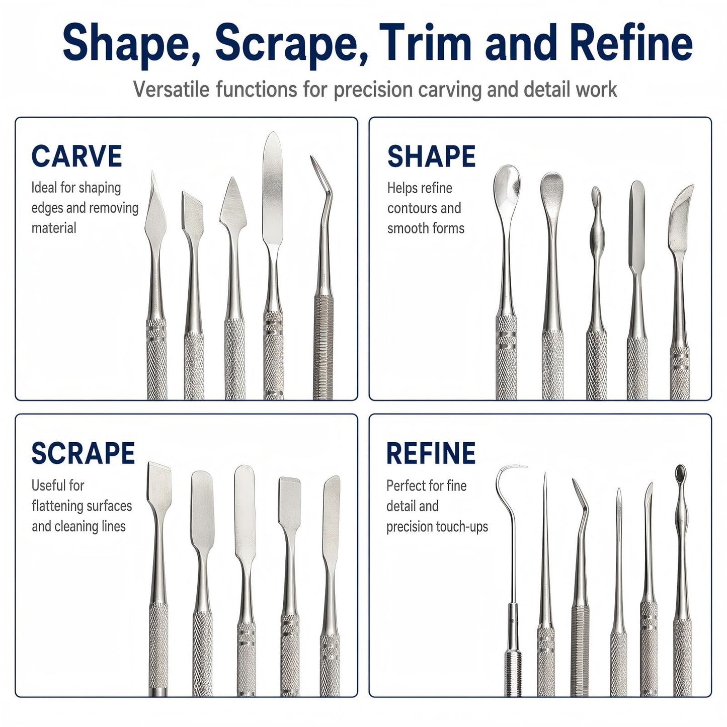 PHYHOO Wax Carvers Set Double Ended Dental Wax Modeling Sculpting Tools Dental Picks Polymer Pottery Clay Carving Tool Stainless Steel 12 Pieces