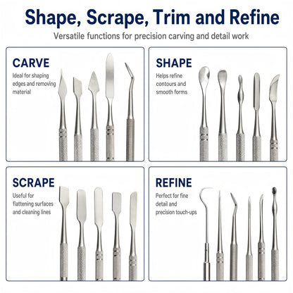PHYHOO Wax Carvers Set Double Ended Dental Wax Modeling Sculpting Tools Dental Picks Polymer Pottery Clay Carving Tool Stainless Steel 12 Pieces