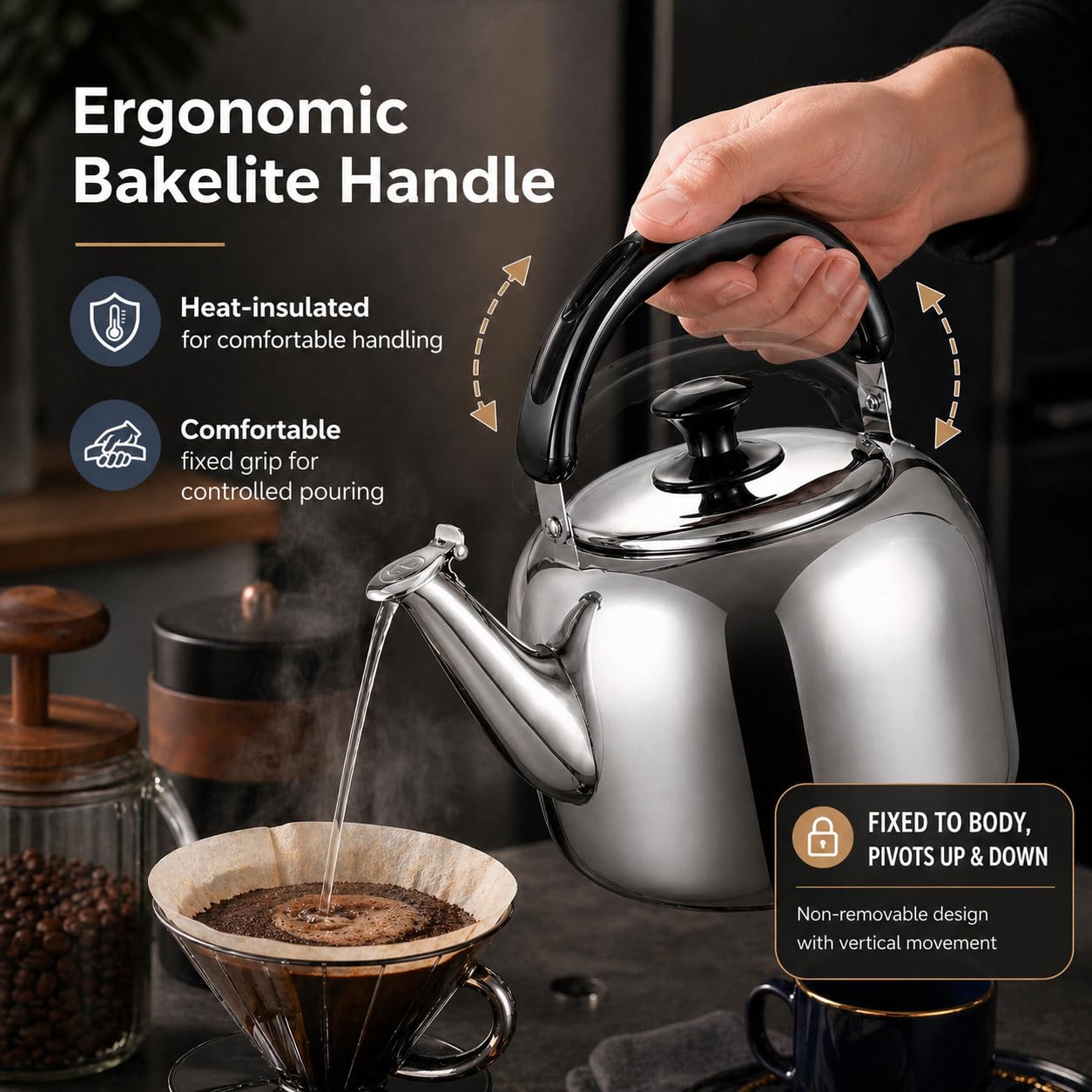 Whistling Stovetop Tea Kettle,Food Grade 316 Stainless Steel,Hot Water Fast to Boil,Stovetop Kettle with Ergonomic Handle,3.1 Quart Capacity