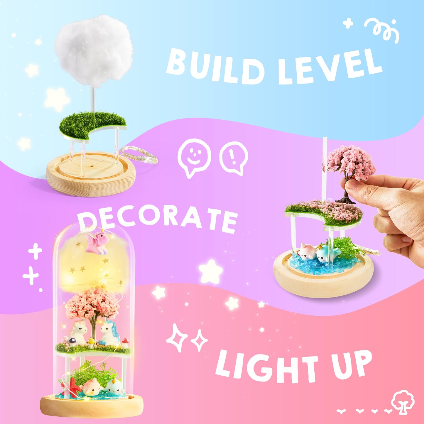 Make Your Own Unicorn Night Light - Birthday Crafts Gifts for Girls Kids, Unicorns Terrarium Kit for Kids, 3-in-1 Unicorn Toys Presents, Arts and Crafts for Girl Aged 6 7 8-12