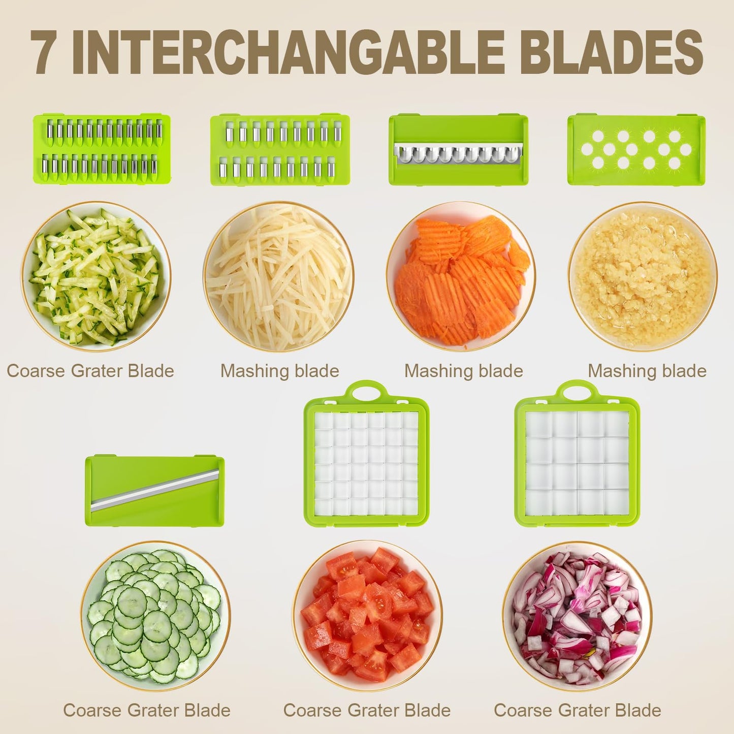 8 Blade All-in-1 Vegetable Chopper Mandoline Slicer with Container,Veggie Cutter for Salad, Onion Chopper,Food Chopper, Includes Egg Separator & Vegetable Peeler, Kitchen Gadgets Essentials, Gray